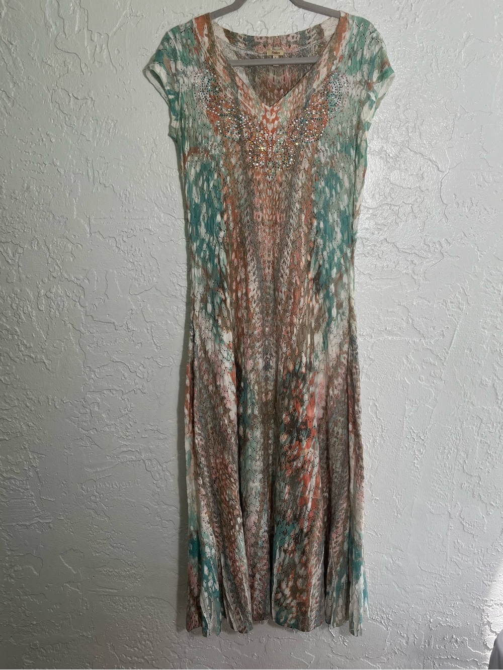 Reba Maxi Dress Womens Large Boho Lace Beaded V Neck Sleeveless Beach USA